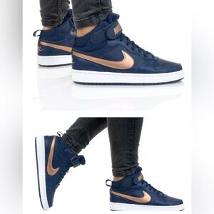 Nike Boys Kids Sz 1.5 Y GS Navy Blue Metallic Bronze Court Borough $197 Retail